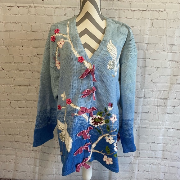 Storybook Knits “Kimono Style” Cardigan Sweater Embroidered SZ 2XL - Picture 2 of 11